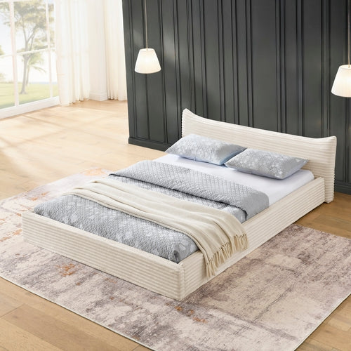 Modern Queen Size Upholstered Platform Bed Frame with Curved Headboard