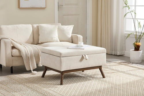 Mid-century modern square coffee table storage bench, assembled,