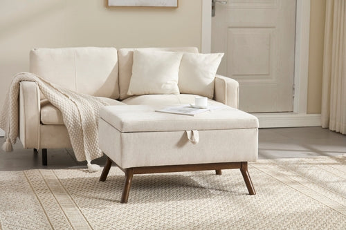 Mid-century modern square coffee table storage bench, assembled,