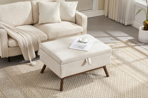 Mid-century modern square coffee table storage bench, assembled,