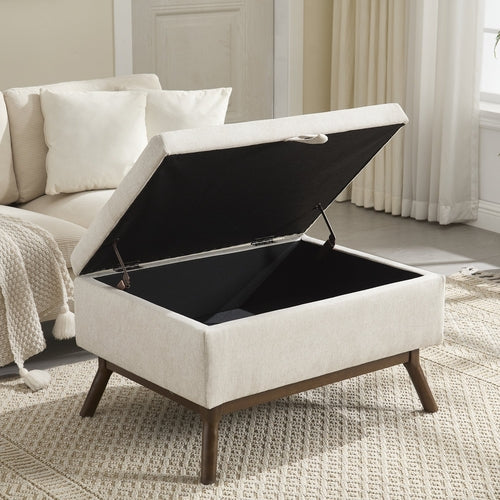 Mid-century modern square coffee table storage bench, assembled,