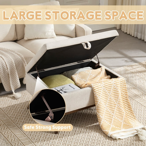 Mid-century modern square coffee table storage bench, assembled,