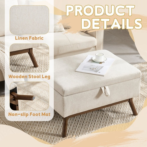 Mid-century modern square coffee table storage bench, assembled,