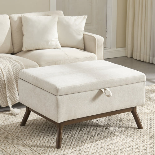 Mid-century modern square coffee table storage bench, assembled,