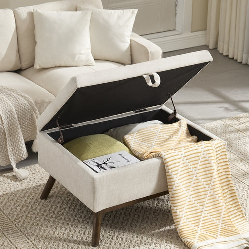 Mid-century modern square coffee table storage bench, assembled,