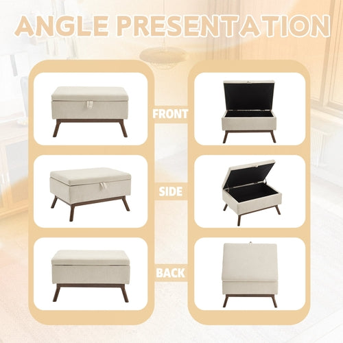 Mid-century modern square coffee table storage bench, assembled,