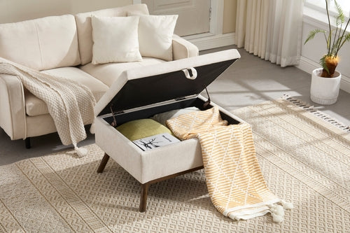 Mid-century modern square coffee table storage bench, assembled,