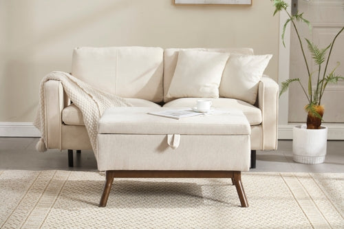 Mid-century modern square coffee table storage bench, assembled,