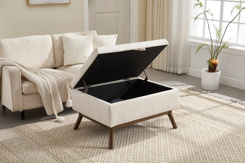 Mid-century modern square coffee table storage bench, assembled,