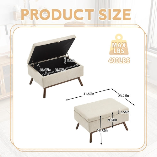 Mid-century modern square coffee table storage bench, assembled,